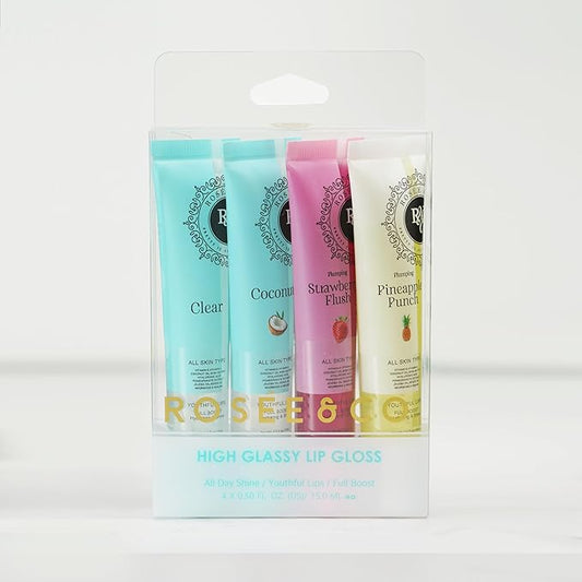 ROSÉE & CO Rosee Lip Gloss Vegan & Cruelty Free Treatment, Professional Make up, Long Lasting Glossy with Shea Butter, Moisturize, Protect & Smooth, High Shine, Non-Sticky - Set of 4-6