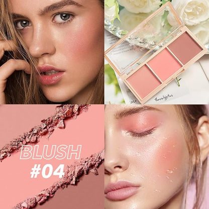 3 IN 1 Brown Nude Face Highlight Bronzer Powder Palette for Face Cheeks Contour Brightening, Buildable Matte Coverage Natural Makeup,Ultra Sculpt Nose Shadow Eyeshadow Primer 01# (04#, 3 Grid)