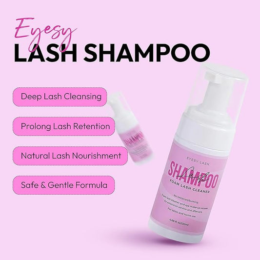 Large 120ml Lash Shampoo for Eyelash Extensions - Eyesy Lash Cleanser Gentle Foam Cleaner for Extensions, Clusters, Natural Eyelashes, Eye Makeup Remover Sulfate-Free Supply for Salon and Home Use