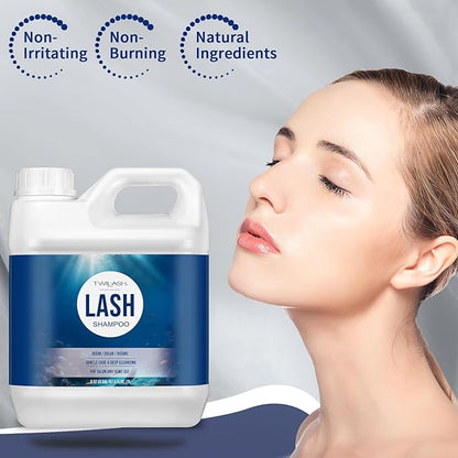 Lash Shampoo Bulk, Eyelash Cleanser for Extensions 2 Liters, Dispenser Pump, Safe Makeup Remover, Non-irritating or Burning Eyelid Foaming Cleanser for Professional Salon and Home Use (Ocean-2L)