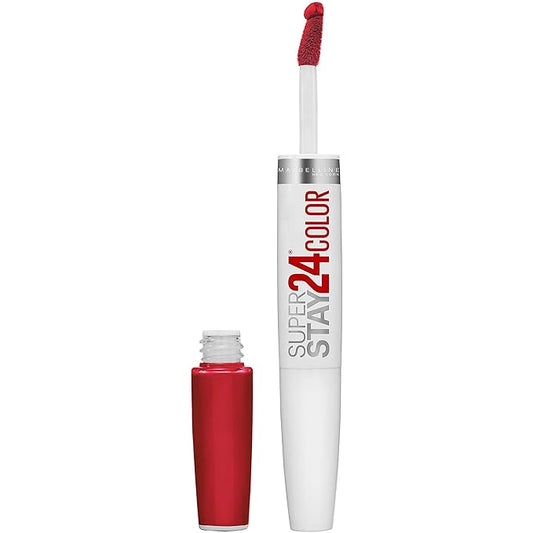 Maybelline Super Stay 24, 2-Step Liquid Lipstick Makeup, Long Lasting Highly Pigmented Color with Moisturizing Balm, Optic Ruby, Ruby Red, 1 Count