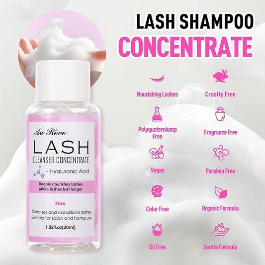 Lash Shampoo Concentrate 30ml Lash Cleanser Concentrate Update Oil-Free Eyelash Extension Cleanser for Salon Home Care, Makes 6 Bottles 60ml Eyelash Shampoo (Rose)