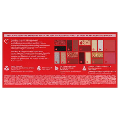 Pupa Milano Make-Up Palette L, 002 Red, 0.71 oz - 18 Pan Eyeshadow and Blush Palette, Matte, Shimmer, Metallic Finishes - Blendable Velvety Texture Blush Powder - Talc-Free - Eco-Friendly Packaging