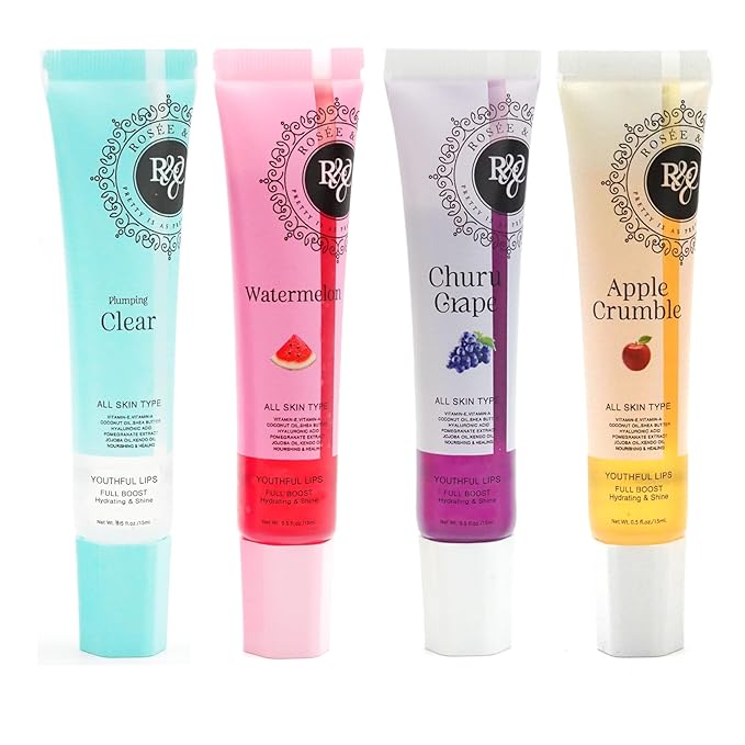 ROSÉE & CO Rosee Lip Gloss Vegan & Cruelty Free Treatment, Professional Make up, Long Lasting Glossy with Shea Butter, Moisturize, Protect & Smooth, High Shine, Non-Sticky - Set of 4-3