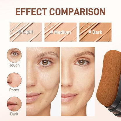 3 In 1-Luxury Anti-Wrinkle Foundation Stick， Flawless Eraser Foundation With Brush，Contour Stick Foundations Face for Women，Multi-use Makeup (Light Color, 0.71)