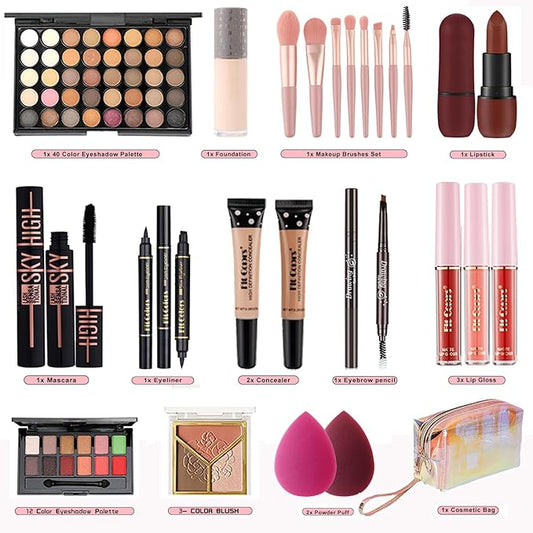 All in One Makeup Kit for Women Full Kit, Multipurpose Makeup Gift Set, Beginner-Friendly Cosmetic Set with Eyeshadow, Lipstick, Eyeliner, Mascara & Brushes – Travel-Friendly & Complete Makeup Set