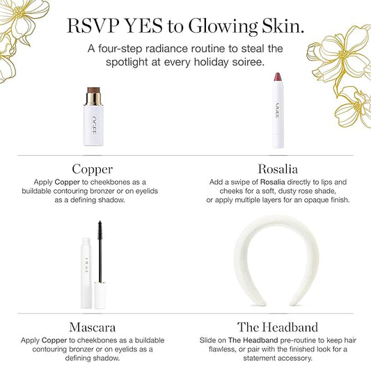Ogee Cheers to Glow Limited-Edition Set - Sculpted Face Stick in Copper, Tinted Sculpted Lip Oil in Rosalia, and Beyond Clean Volumizing Mascara