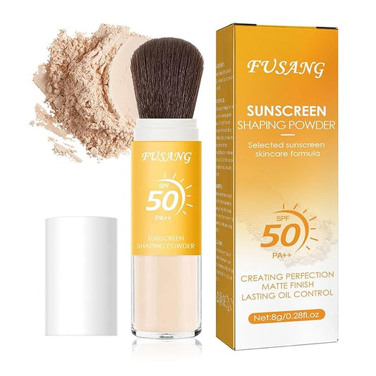 Sunscreen Setting Powder,SPF 50++ Mineral Setting Powder with Soft Sunscreen Brush,Oil Control Lightweight Brush Powder,Matte Translucent Face Powder for All Skin,Smooth Lasting Breathable Concealer