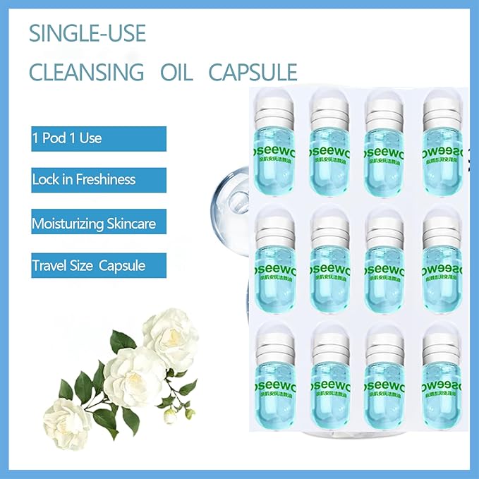 20PCS Mini Clensing Oil for Face, Jojoba & Camellia Oil Makeup Remover Travel Size, Lightweight Softening Soothing Gentle for All Skin Types, Individually Packaged Units, 2ml x 20 Capsules