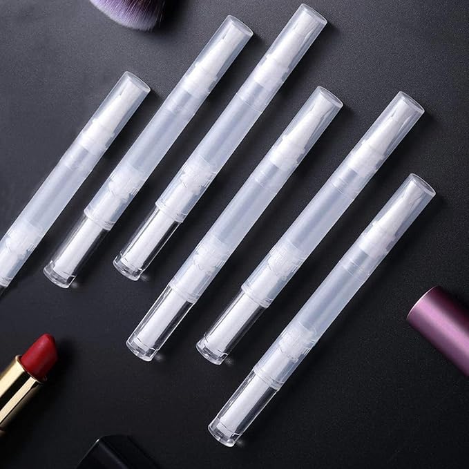 40 Pack 3 ML Transparent Twist Pens, Empty Cuticle Nail Oil Pen with Brush Tip, Cosmetic Lip Gloss Containers Applicators Eyelash Growth Liquid Tube with 2 Stickers