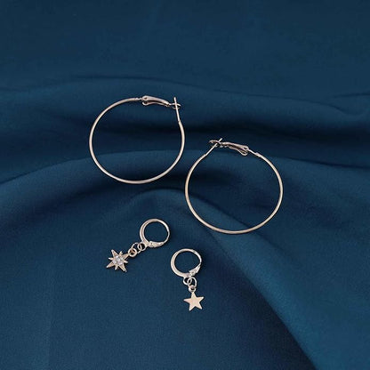 Vintage Exaggerated Circle Dangle Earrings Crystal Star Hoop Earrings Gold Hollow Large Hoop Earrings Circle Star Drop Earrings Jewelry for Women