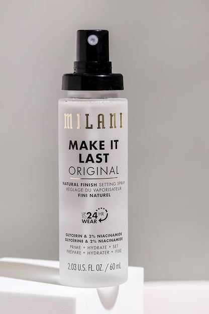 Milani Make It Last Original - Natural Finish Setting Spray 3-in-1 Setting Spray and Primer- Prime + Correct + Set & Milani Bright Side Primer for Makeup