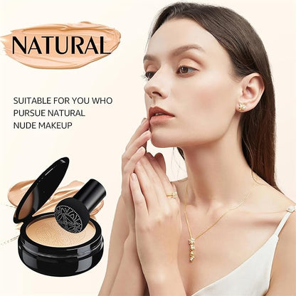 Mushroom Head Air Cushion CC Cream - Oil Control & Matte Screw Lid Concealer, Long-Lasting Coverage of Blemishes, Create a Flawless Base Makeup (Natural, 3.21 Ounce (Pack of 1))