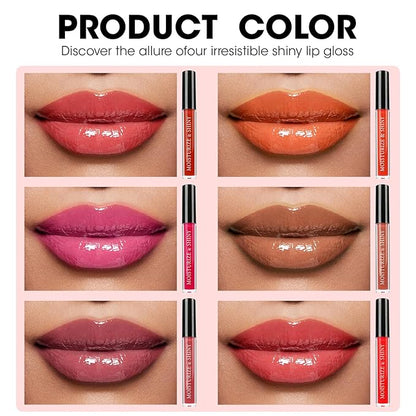 AZEN 6 Pack Lip Gloss Bulk Set, Shimmery Lip Gloss for Women and Girls With Rich Varied Colors