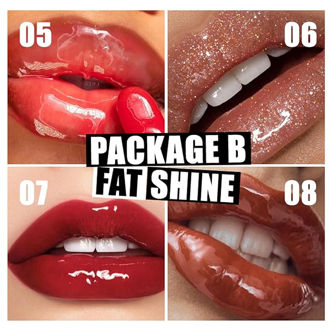 4 Colors Lip Oil Lip Glaze Set, Tinted Gloss Lip Gloss Oil, Plumping Moisturizing and Nourishing Lips, Long Lasting Fresh and Smooth Lip Care Set - B#