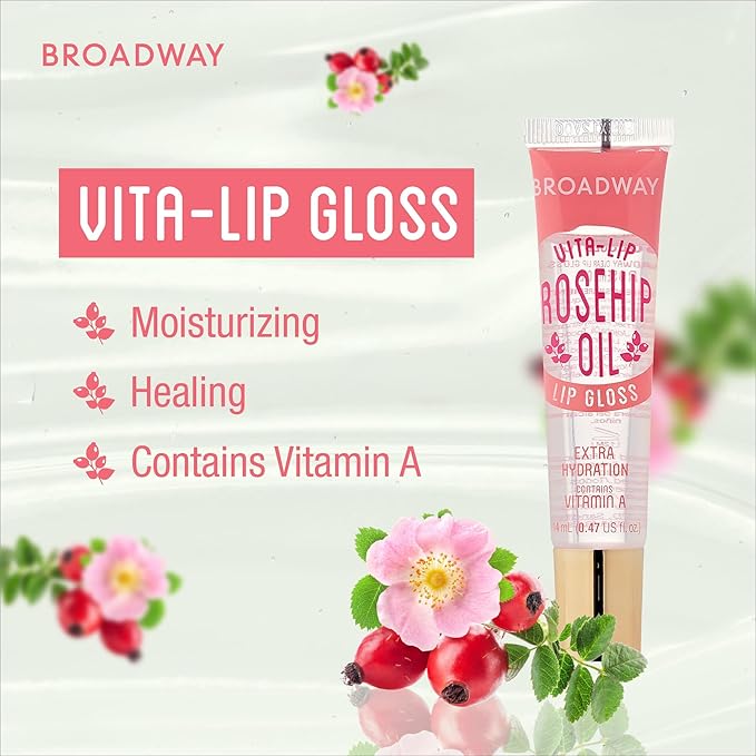 Ruby Kisses Broadway Vita-Lip Clear Lip Gloss (Rosehip Oil 3 Pack), Ultra-Hydrating & Soothing Formula with Vitamin Oils, High-Shine Non-Sticky Finish, Healing Glossy Lip Balm With Vitamin A