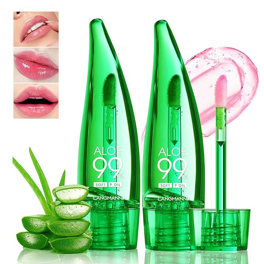2 Pcs Aloe Vera Color Changing Lipstick Lip Oil Tinted, Pink Magic PH Temperature Color Changing Lip Gloss, Long Lasting Nutritious Lip Care Balm Moisturizer Plumper Makeup