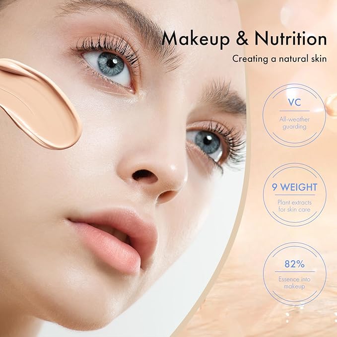 VC Dual Action Skin Brightening Foundation | Vitamin C Skincare Treatment | Natural Radiant Finish, Oil Control, Long-Lasting Antioxidant | Skin-Nourishing, Gentle Soothing | 30ml/1fl.oz