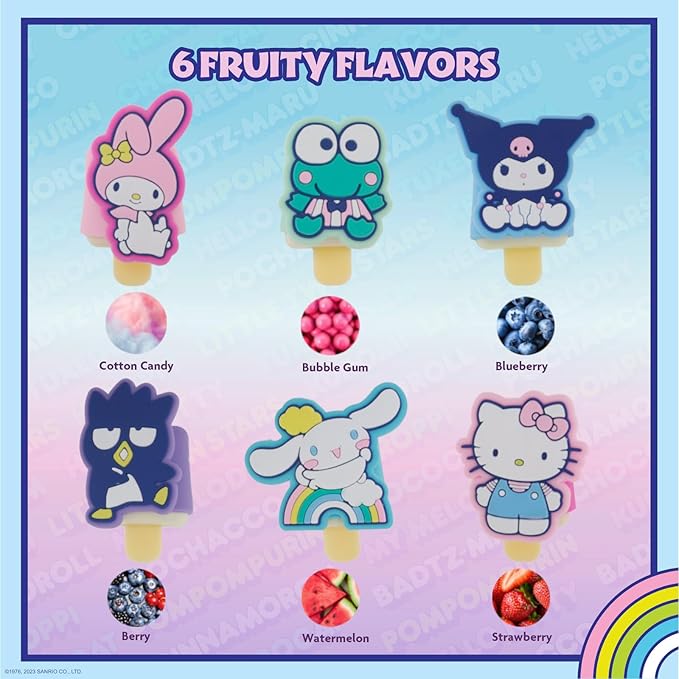 Townley Girl Hello Kitty and Friends 6 pack Fruit Flavored Lip Gloss Pucker Pop Set, Ages 3+ Perfect for Birthdays, Stocking Stuffers, Holidays, School Rewards, Spa Days, Slumber Parties, and More