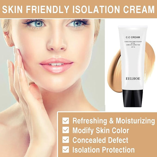 Skin Tone Adjusting CC Cream Spf 50, Colour Correcting Self Adjusting for Mature Skin, Moisturizing Skin, Primer, Concealer, Brightening Skin Tone（2Pcs Natural Color）