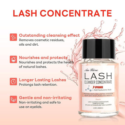Lash Shampoo Concentrate 60ml Lash Cleanser Concentrate Add Hyaluronic Acid Oil-Free Lash Extension Shampoo Perfect for Salon，Peach