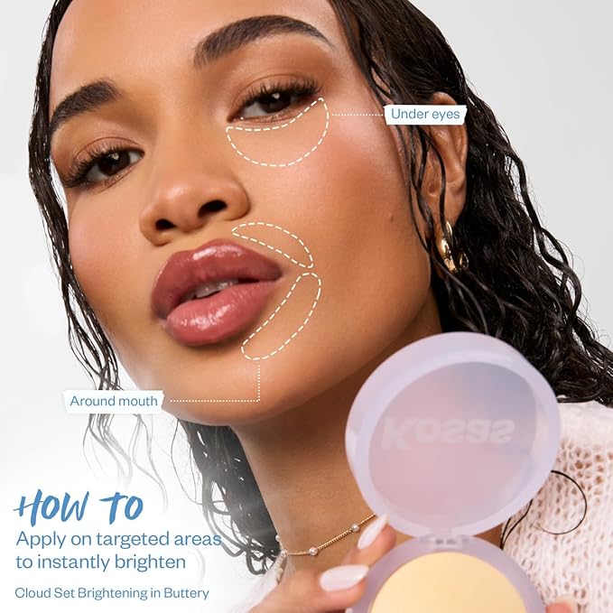 Kosas Cloud Set Face Pressed Brightening Powder - Smooths Shine Control, Coverage for Dark Undereye & Uneven Skin - Lightweight - Buttery (Sheer Brightening Yellow)