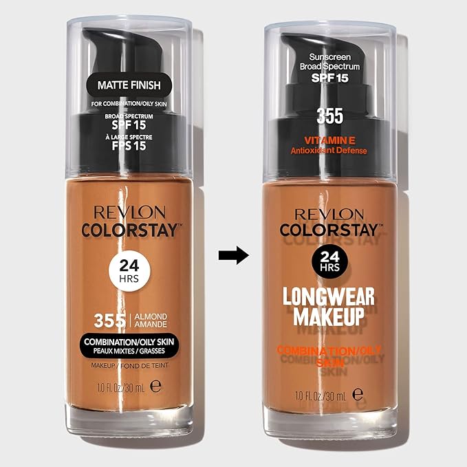 Revlon Liquid Foundation, ColorStay Face Makeup for Combination & Oily Skin, SPF 15, Longwear Medium-Full Coverage with Matte Finish, True Beige (320), 1.0 Oz (Pack of 5)