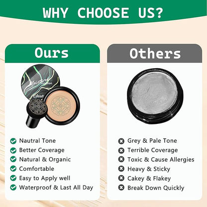 Moisture Cushion CC Cream Foundation for Mature Skin - Flawless Concealer BB Cream with Mushroom Head, Long-Lasting Waterproof Air Cushion CC, Natural honey and pine Makeup cream, Even Skin Tone（02#）