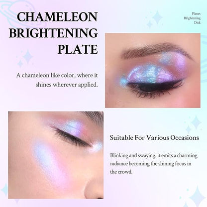 Chameleon Face Highlighter Palette, Multichrome Glitter Shimmer Highlighter Makeup, Holographic Sparkle Color Shifting Inner Corner Eye Highlighter Illuminator, Silky Creamy Mineral Eyeshadow2