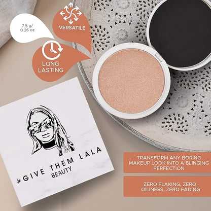 Pressed Highlighter By Give Them Lala- Highly Pigmented Powder Highlighter For Inner Corners, Cheekbones & Lips- Buildable Face Highlighter- Gluten-Free, Cruelty-Free & Vegan, Made In USA (Showstopper)