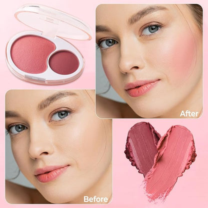 UCANBE Cream Dual Blush for Cheeks: Lightweight Highly Pigmented Blush - Smooth Natural Blush Palette - Long-lasting All-Day Face Makeup Blush（04#Ruby）