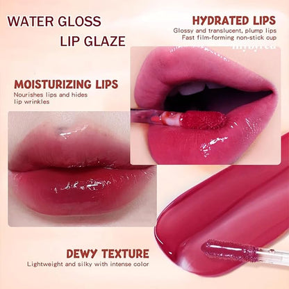 Charm Kiss Dewy Water Glow Lip Tint，Moisturizing Mirror Lip Glaze，Korean Tinted Water light Lip Gloss，High pigmented Long Lasting Waterproof Lipstick Mirror Water Gloss Lip Glaze(10#)