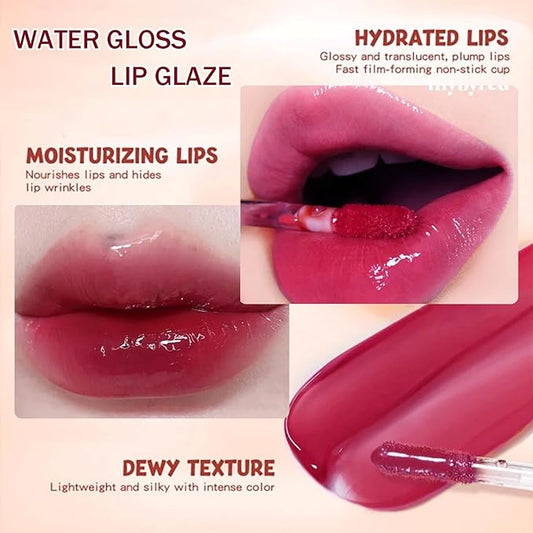 Charm Kiss 5 Colors-Dewy Water Glow Lip Tint，Moisturizing Mirror Lip Glaze，Korean Tinted Water light Lip Gloss，High pigmented Long Lasting Waterproof Lipstick Mirror Water Gloss Lip Glaze