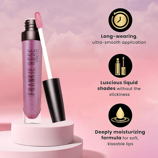 Frankie Rose Cosmetics Lip Gloss | Non-Sticky Formula, Long Lasting Lip Gloss, Bold Pigment & Hydrating Lip Gloss, Flirt Shimmer Lip Gloss, 20g