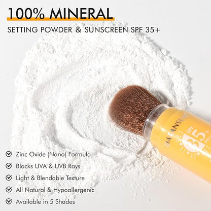 Mineral Powder Sunscreen Setting Makeup - SPF 35 Brush On Sunscreen for Face & Scalp & Hair, Natural Matte Loose Finishing Powder, Oil Control Lightweight Breathable (#01 White)