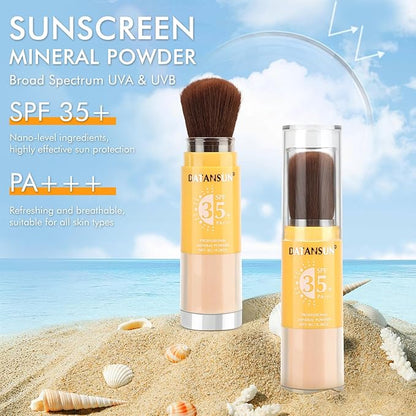 2PCS Mineral Powder Sunscreen Setting Makeup - SPF 35 Brush On Sunscreen for Face & Scalp & Hair, Natural Matte Loose Finishing Powder, Oil Control Lightweight Breathable (#02 Translucent)