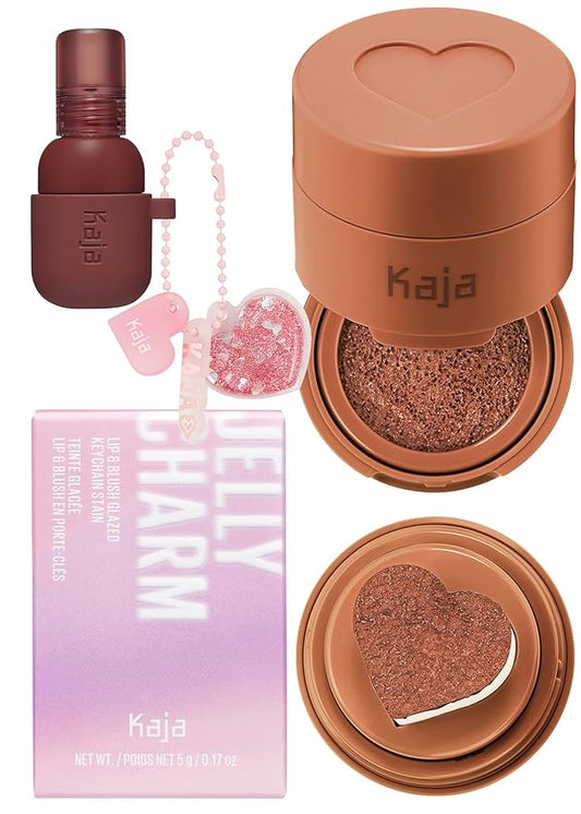 Kaja Lip & Blush Glazed Keychain Stain - Jelly Charm 06 Mocha Glaze + Blush - Cheeky Stamp 07 Spicy, 0.17 Oz Bundle