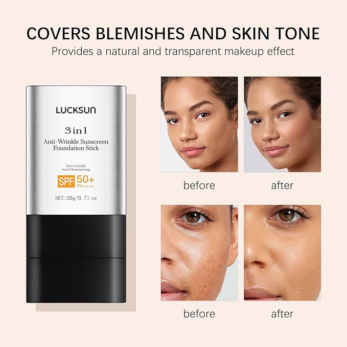 3 in 1 Anti-wrinkle Hydrating Lightweight Foundation Stick Concealer & Makeup, Multi-Use Long-Lasting Formula for All Skin Types (Dark, 20g/0.71oz)