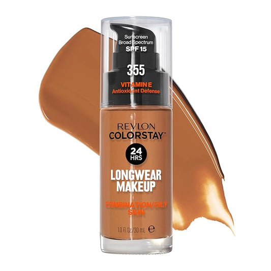 Revlon Liquid Foundation, ColorStay Face Makeup for Combination & Oily Skin, SPF 15, Medium-Full Coverage with Matte Finish, 355 Almond, 1 fl oz