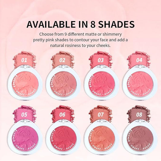 MAEPEOR Embossed Blush 8 Colors Lightweight Natural Look Matte Face Blush Long-Lasting Highly Pigmented Powder Blusher (Color 01)