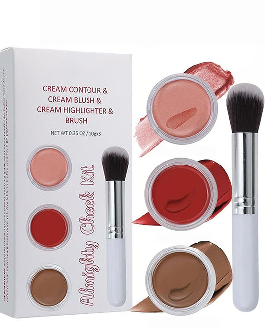 3Pcs Cream Blush Contour Highlighter Balm Makeup Set,Hydrating Tinted Miracle Glowy Face Balm Creamy Lightweight&Blendable Blusher, Highlighter Bronzer for Cheek Matte&Glitter Finish, Women Makeup- C