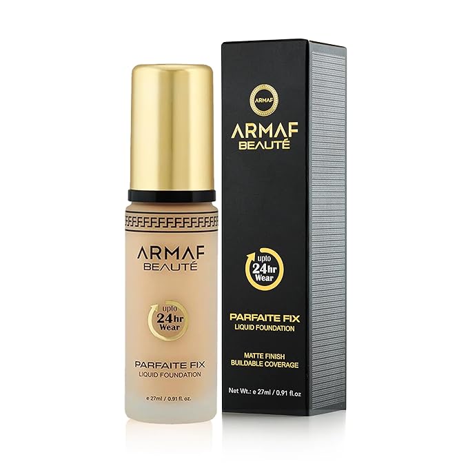 Armaf Beauté Parfaite Fix Liquid Foundation Makeup - Water Resistant, Lasts Up To 24 Hours | Honey, 27 ml/0.91 fl.oz