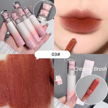 6pcs Pink Bear Matte Lip Gloss, Cute Bear Liquid Lipstick Lip Stain Long Lasting Waterproof Smooth Lip Gloss Lip Glaze Mud Texture Lightweight High Pigment Color Makeup