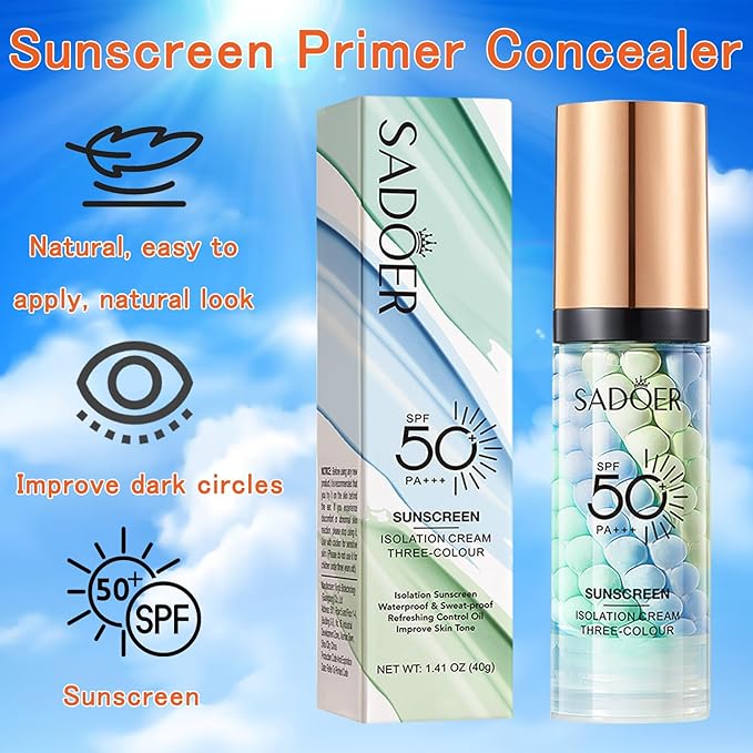 2 PCS Primer For Face Before Makeup, 3 In 1 SPF 50 Sunscreen Isolation Cream Color Corrector, Oil Control Skin Tint Corrector, One Step Moisturizing Makeup Primer