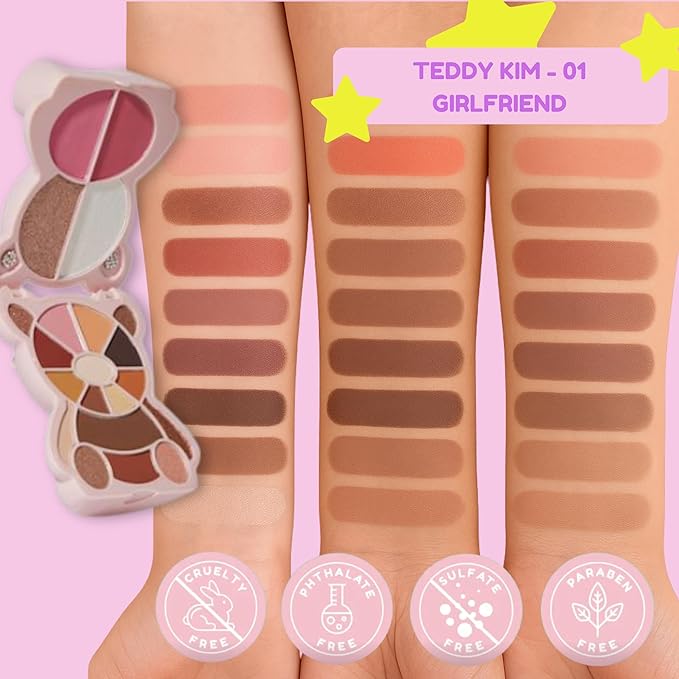 KimChi Chic Teddy Kim Palette - 17 Playful Eyeshadows, 2 Blushes, 2 Highlighters, Cruelty Free Makeup Palette, Girlfriend Pink 1.09oz