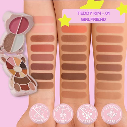 KimChi Chic Teddy Kim Palette - 17 Playful Eyeshadows, 2 Blushes, 2 Highlighters, Cruelty Free Makeup Palette, Girlfriend Pink 1.09oz