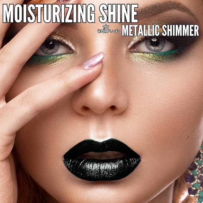 Mynena Black Glitter Lip Gloss Non-Sticky Filled with Iridescent Sparkles | Lightweight Shimmer Lip Topper – Paraben-Free | Demi-Sheer Lipgloss from Cosplay to Everyday Glam | Ebony