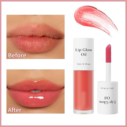Hydrating Lip Glow Oil - Tinted Moisturizing Lip Gloss Plumping Non-Sticky Long-Lasting Shiny Fruit Flavor Lip Stain, 0.10 Fl Oz (Raspberry)
