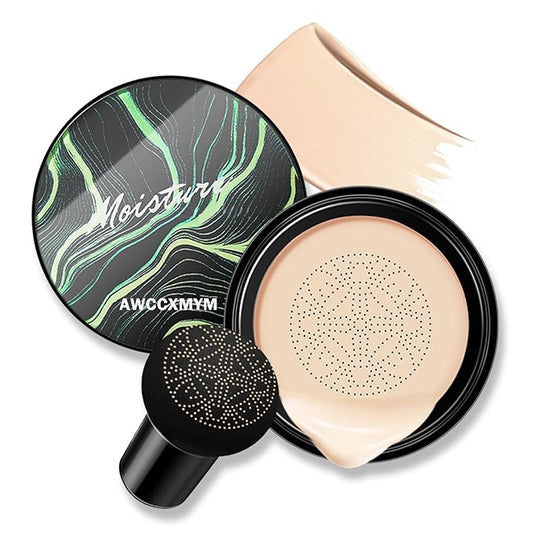 AWCCXMYM CC Cream Cushion Foundation Full Coverage Foundation Matte Moisturizing Concealer BB Cream Foundation Makeup with Mushroom Head for Glowing Flawless Skin Radiance 01#Ivory (Porcelain)