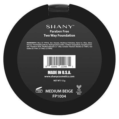 SHANY Two Way Foundation, Oil - Free, Talc Free, Wet/Dry - MEDIUM BEIGE
